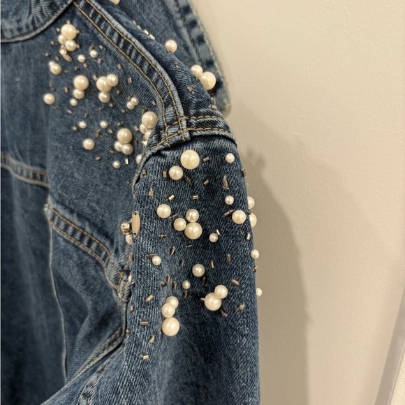 Anthropologie Pilcro Embellished Distressed Denim Trucker Jacket Size Small - Picture 10 of 16